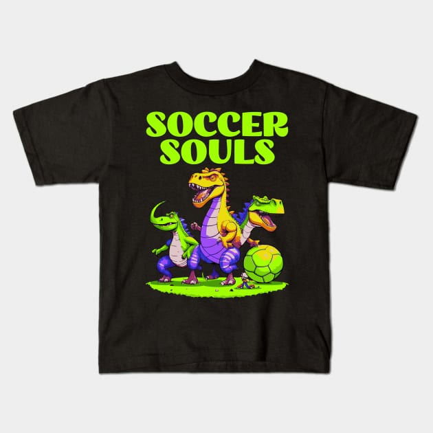 Dino Soccer Souls Kids T-Shirt by JoeStylistics